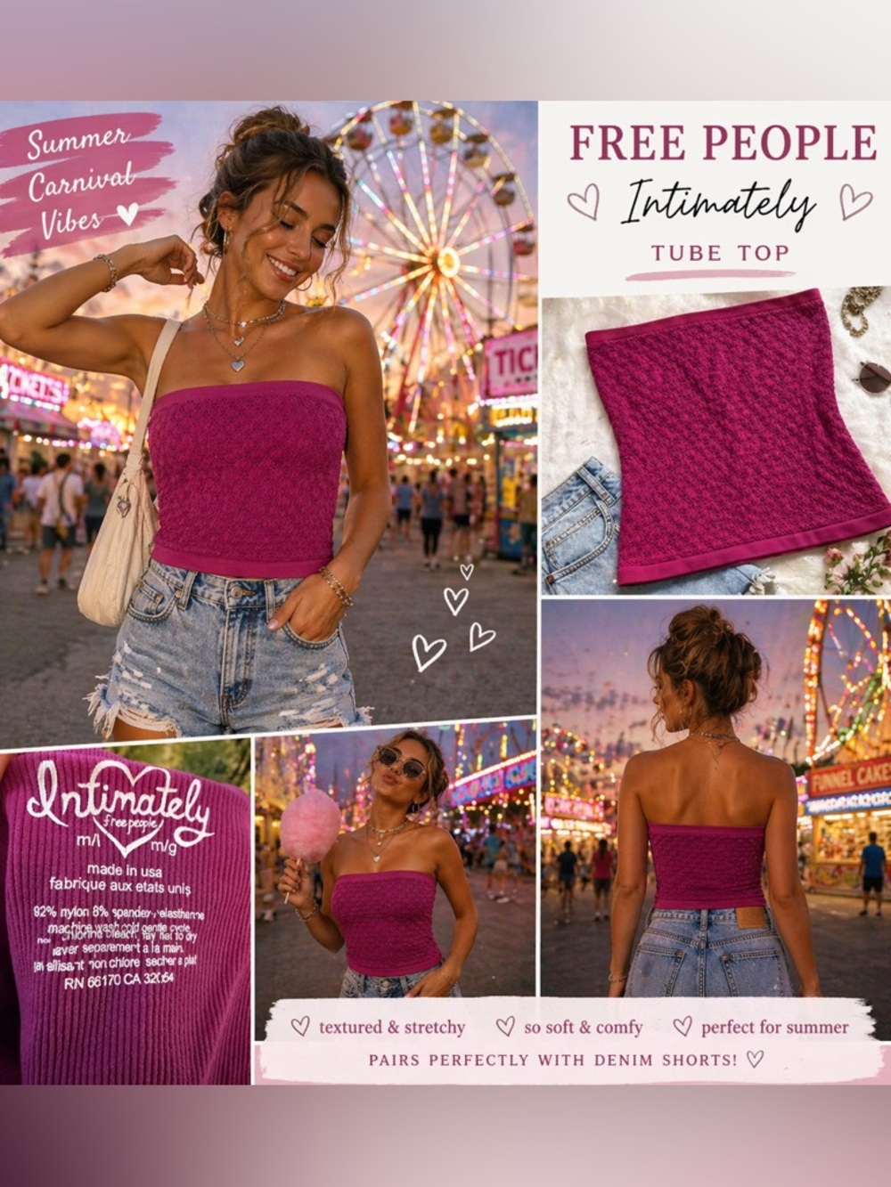 Free People Intimately Strapless Tube Top in Magenta